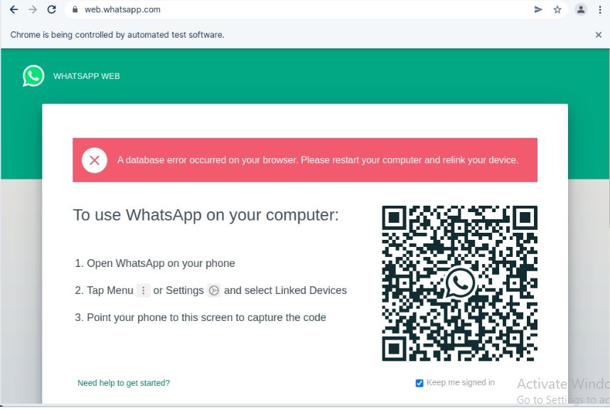 WhatsApp web error
